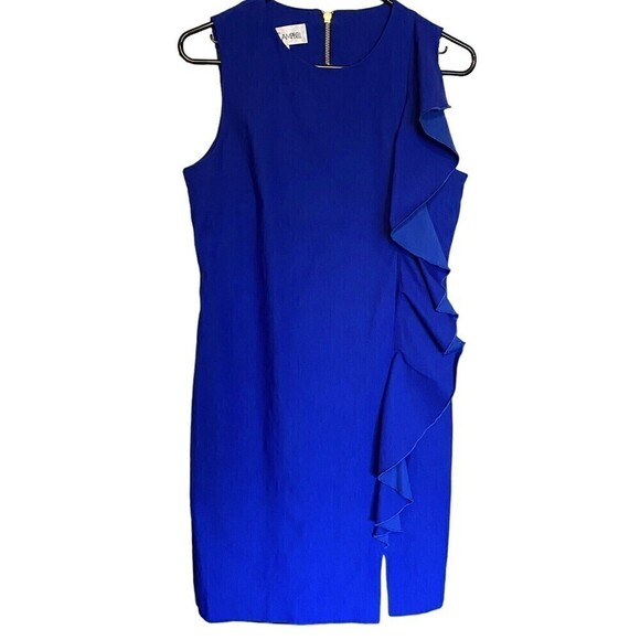 SARA CAMPBELL Dress Size 10 Royal Blue Stretch Side Ruffle Sheath USA - Picture 1 of 7